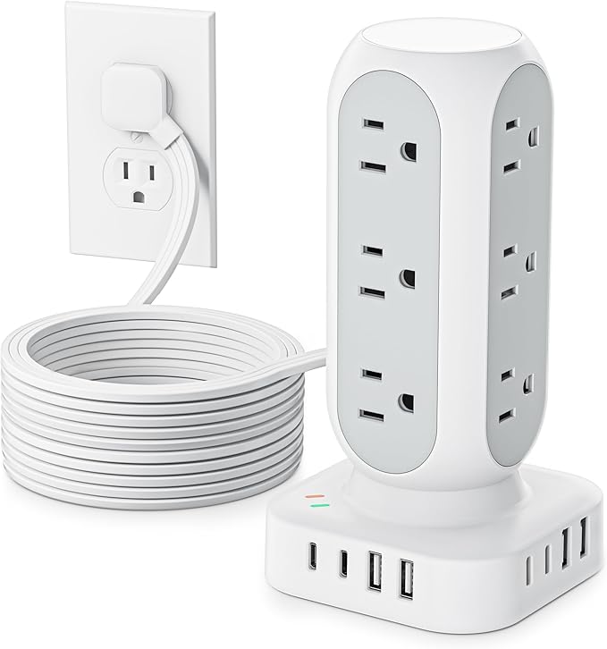 Tower Surge Protector Power Strip, 10FT Extension Cord by TenTrend