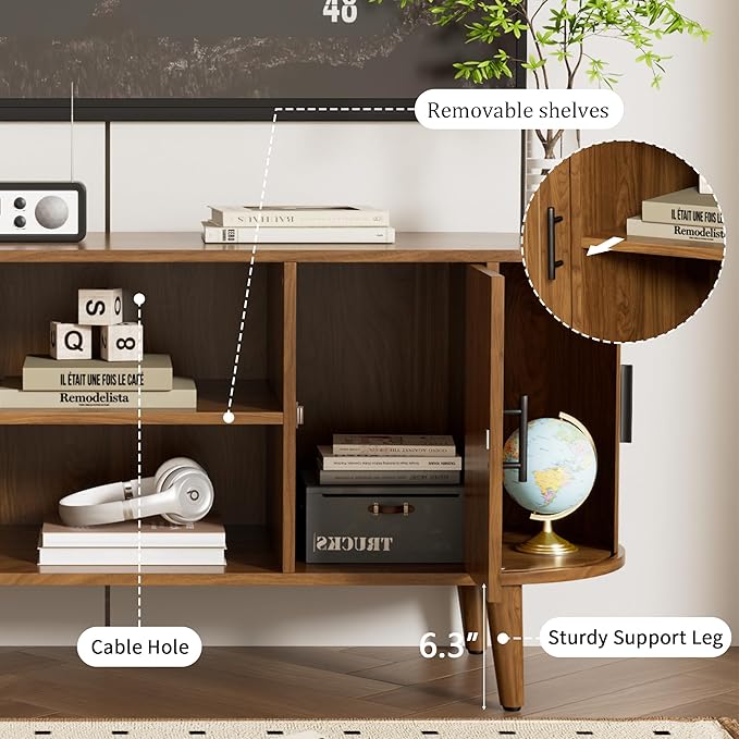 Mxtxmy 51" Fluted TV Stand, Mid-Century Modern Entertainment Center - Image 5