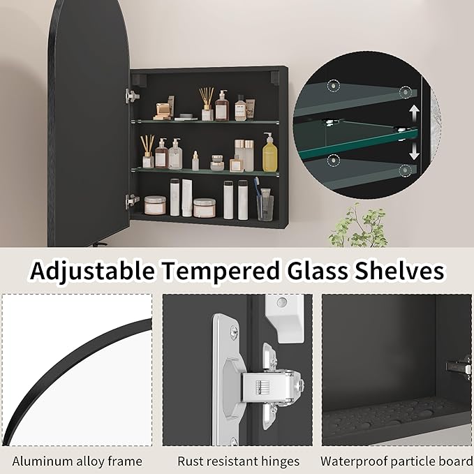 Bathroom Medicine Cabinet with Mirror, Arched Medicine Cabinet Wall Mounted - Image 6