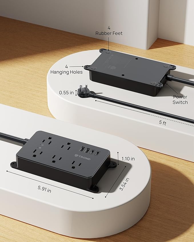 TROND Power Strip Surge Protector, 5 Widely-Spaced Outlets - Image 8