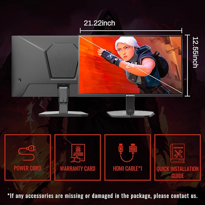 SANSUI Gaming Monitor, 24 Inch 200Hz 180Hz, FHD 1080P 1ms 110% sRGB Computer - Image 9