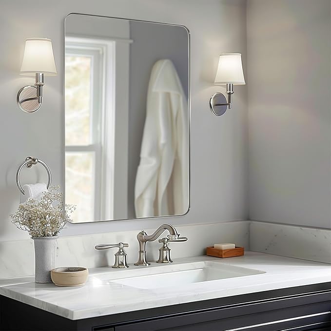 ANDY STAR 30"x48" Brushed Nickel Bathroom Mirror, Large Wall Mirror - Image 2