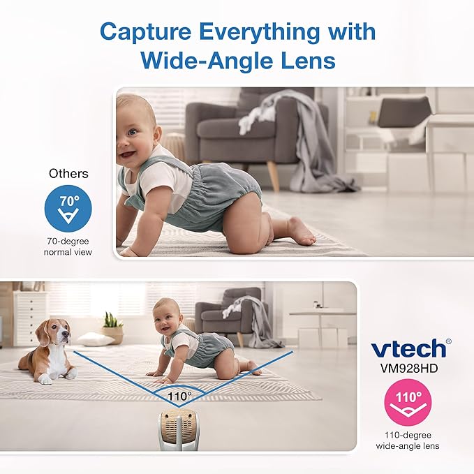 VTech VM928-2HD 5” 720p HD Display 2 Cameras Baby Monitor, 110 Wide Angle View - Image 5