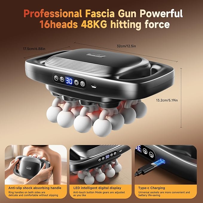 Fakosre Upgraded 16-Head Massage Gun, Deep Tissue Percussion Massager, Muscle - Image 5