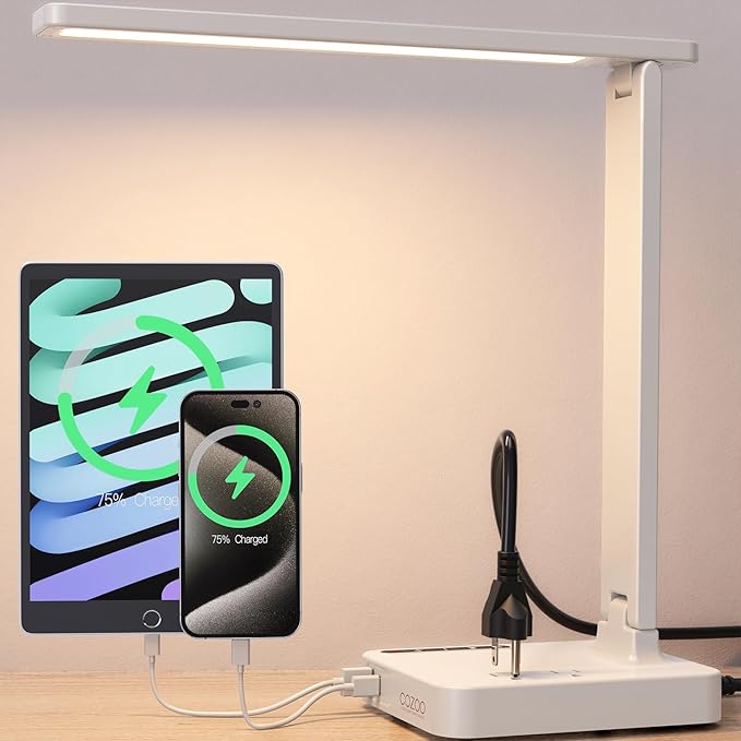 cozoo LED Desk Lamp with USB Charging Ports and Type C Port, 2 AC Outlets by COZOO
