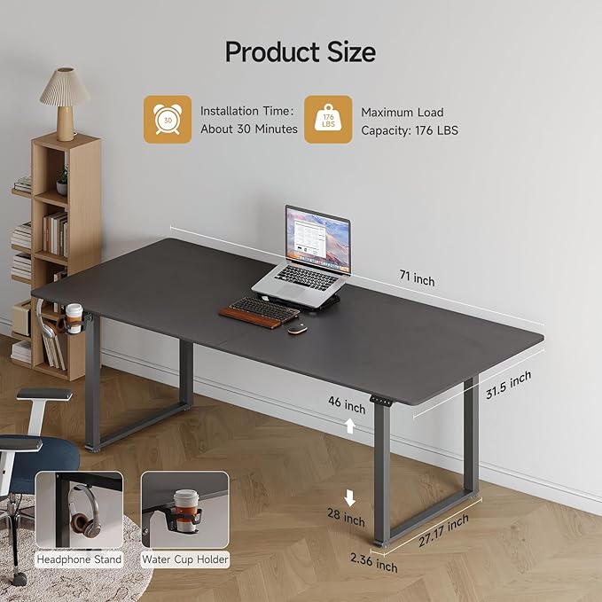 ONBRILL Standing Desk, 71x32 Inches Rectangle Stand Up Desk - Image 2
