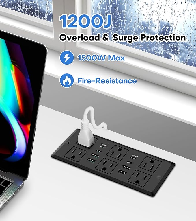 45W Recessed Power Strip, Flush Mounted Surge Protector - Image 4