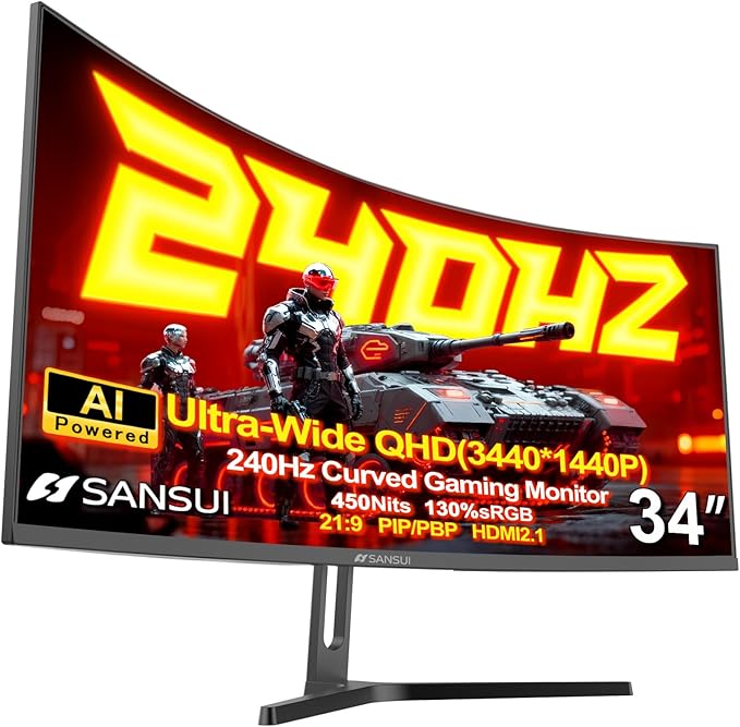 SANSUI 34 Inch 240Hz Ultrawide Curved Gaming Monitor UWQHD 3440×1440, 21:9 2K by SANSUI