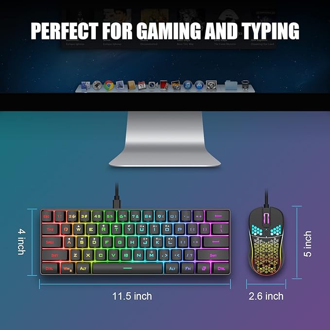 RedThunder 60% Gaming Keyboard and Mouse Combo, Ultra-Compact 61 Keys RGB - Image 6
