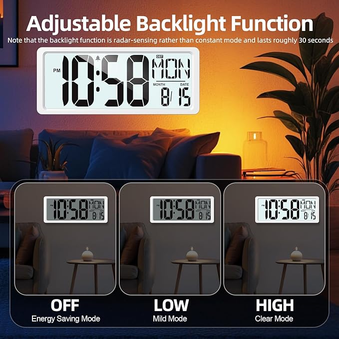 XREXS Large Digital Wall Clock Battery Operated - Image 4