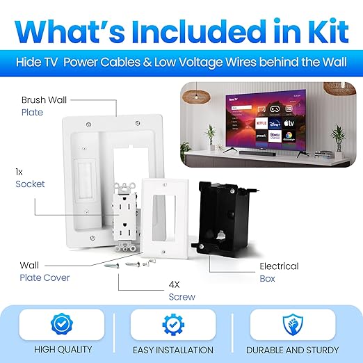 Inara in Wall Cable Management Kit – Recessed Outlet to Hide TV Cords & Wires - Image 5