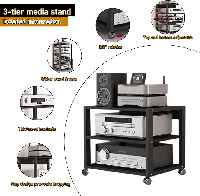 Dernoing 3 Tier Audio Rack Tower, CD Record Player Stereo Receiver AV Equipment - Image 3