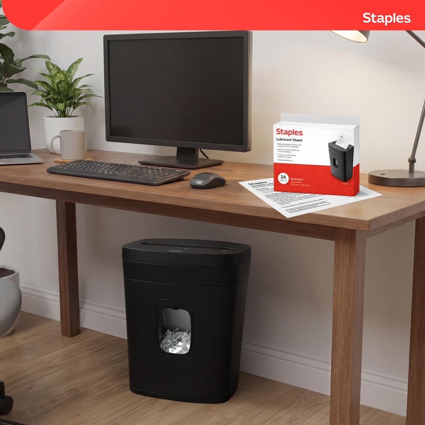 Staples Shredder Lubricant Sheets, Reduces Friction & Noise, 24-Pack | Keeps shredder blades sharp and running smoothly for longer machine life.