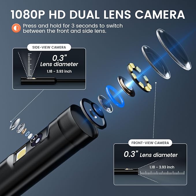 Endoscope Camera with Light: Dual Lens Industrial Endoscope Borescope - Image 2