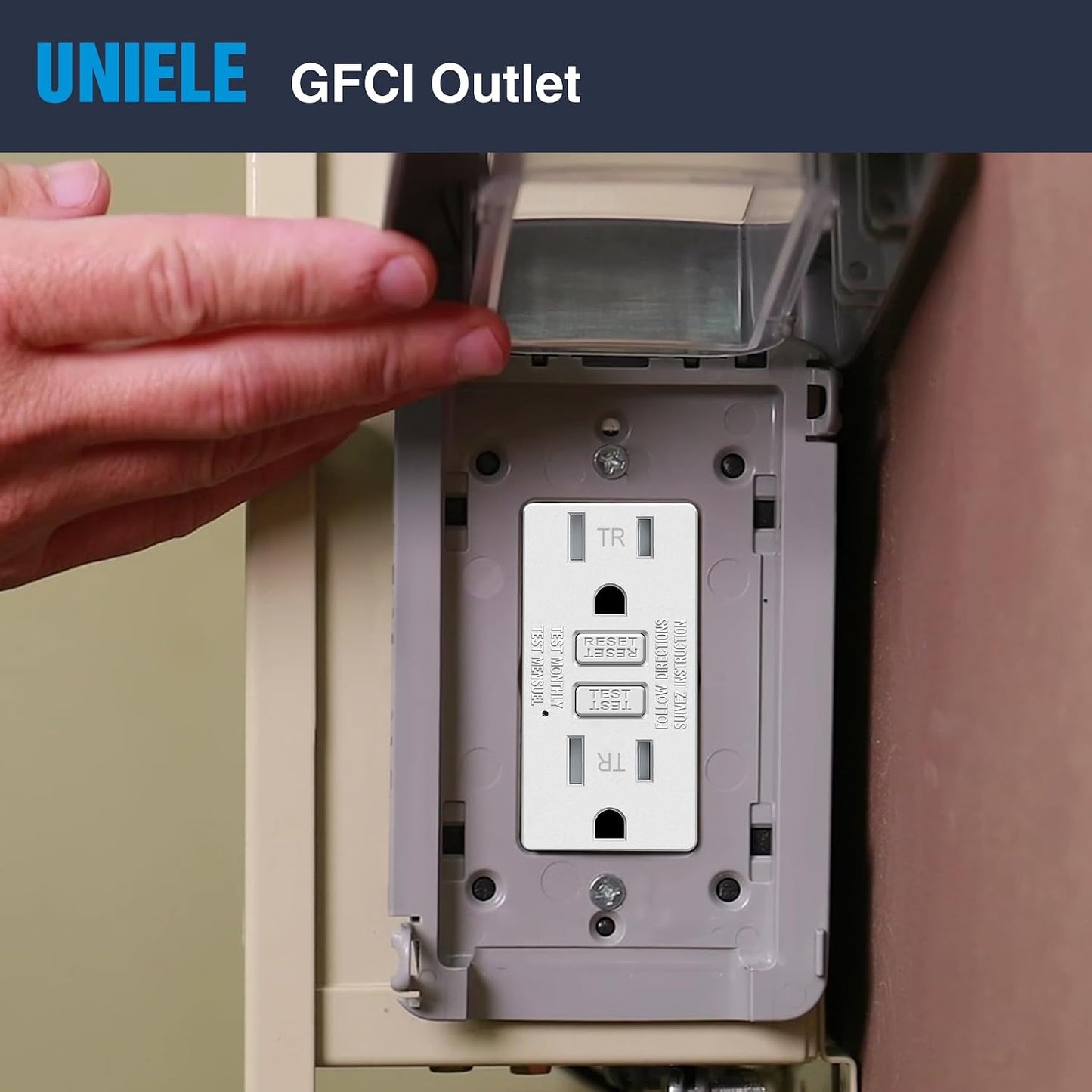(24 Pack) UNIELE 15A TR GFCI Receptacle with Screwless Wallplate, White | 15A TR GFCI Receptacle, LED Indicator, Slim Design with Screwless Wallplate, ETL Listed, for Residential Indoor Installation