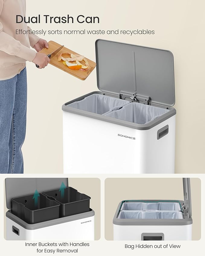 SONGMICS Trash Can, 2 x 8 Gallon Double Garabge Can - Image 4