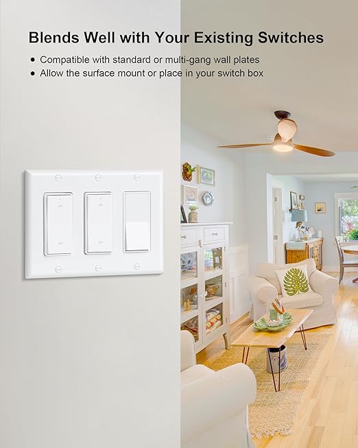 TREEWELL 3 Way Wireless Light Switch and Receiver Kit, Decorator Rocker Wall - Image 3