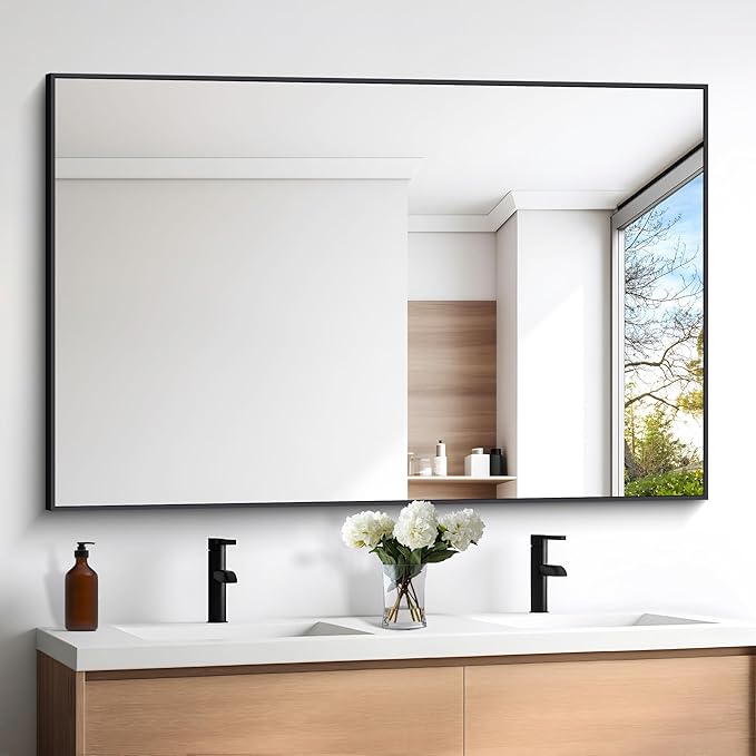 Black Bathroom Mirror for Wall, 60x40 Inch Rectangle Mirrors by DESBING