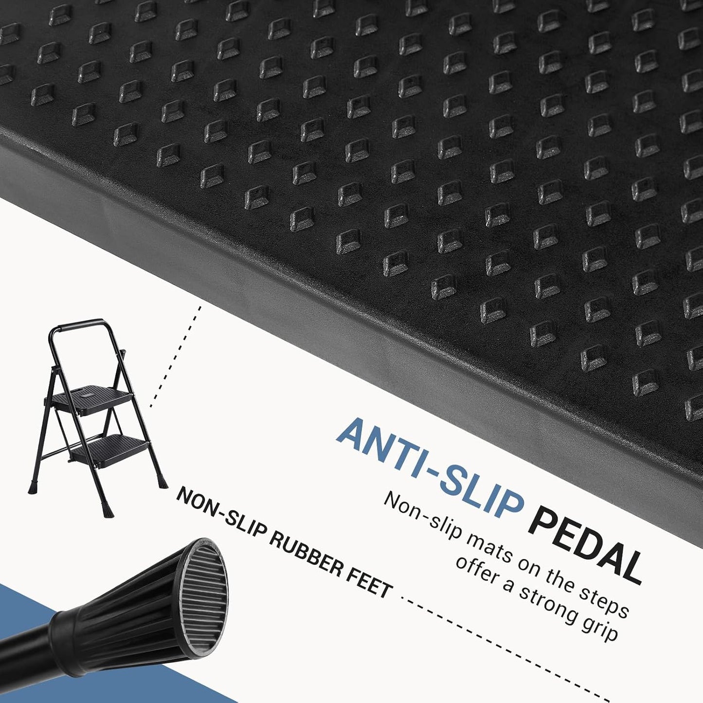 DUMOS Step Ladder, 2 Sturdy Step Stool with Anti-Slip Pedal & Comfortable Handrail, Portable Heavy Duty Step Stool for Kitchen, Garage & Outdoor Use, 800lbs, Black