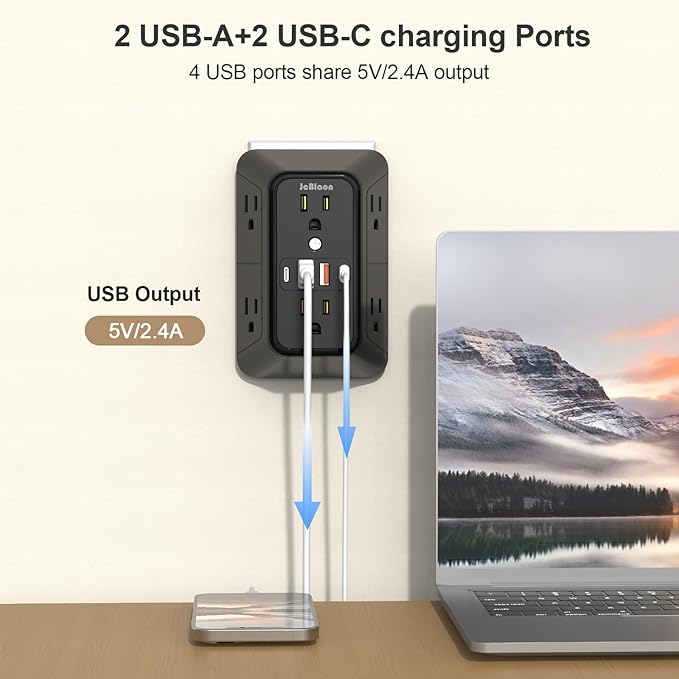 2 Pack Multi Plug Wall Outlet Extender Surge Protector 6 AC Outlet Splitter - Image 4
