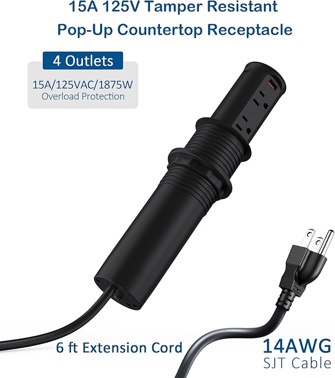 Jgstkcity Pop Up Power Outlet for Countertops & Desks, 2.5-Inch Hole Flush - Image 6