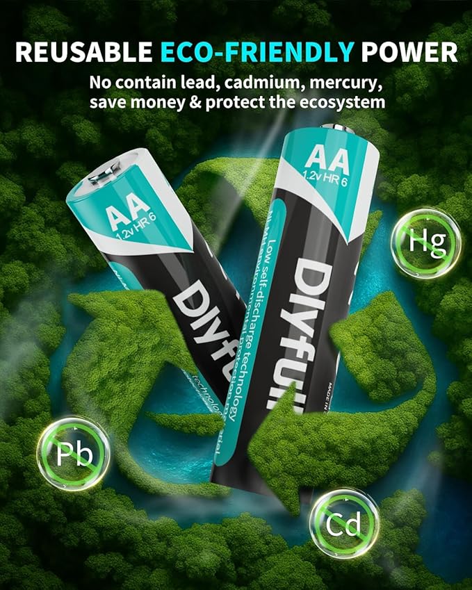 Rechargeable AA Batteries with Charger, Dlyfull 8 Pack of 2800mAh High Capacity - Image 8