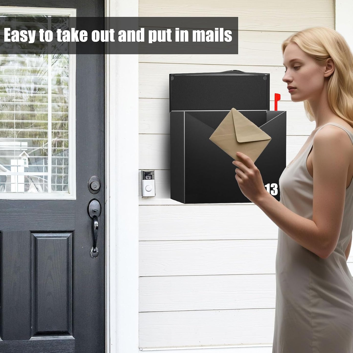 Large Capacity Wall Mount Mailbox with Outgoing Mail Flag, 14.2”x10.4”x4.3” Steel Mail Box for Outside, Rust-Proof Galvanized Steel Post Box, Quiet Stay-Open Lid Smooth Operation Mailboxes