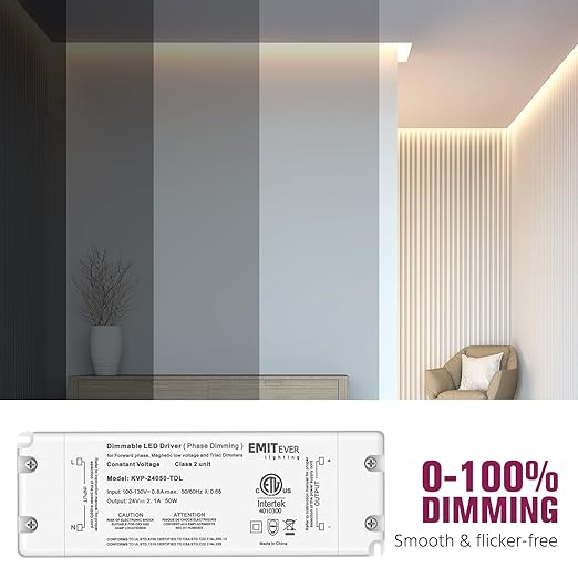 EMITEVER 50W Triac Dimmable Driver, Power Supply, AC 120V to DC 24V Transformer - Image 4