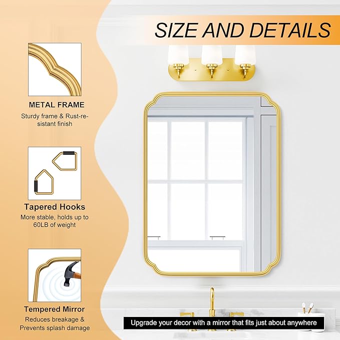 28"x36" Gold Bathroom Mirror - Image 6