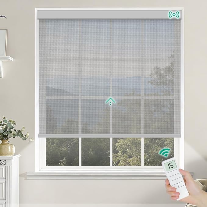 Kilonity Motorized Roller Shades, Light Filtering Remote Control Custom Window by Unknown