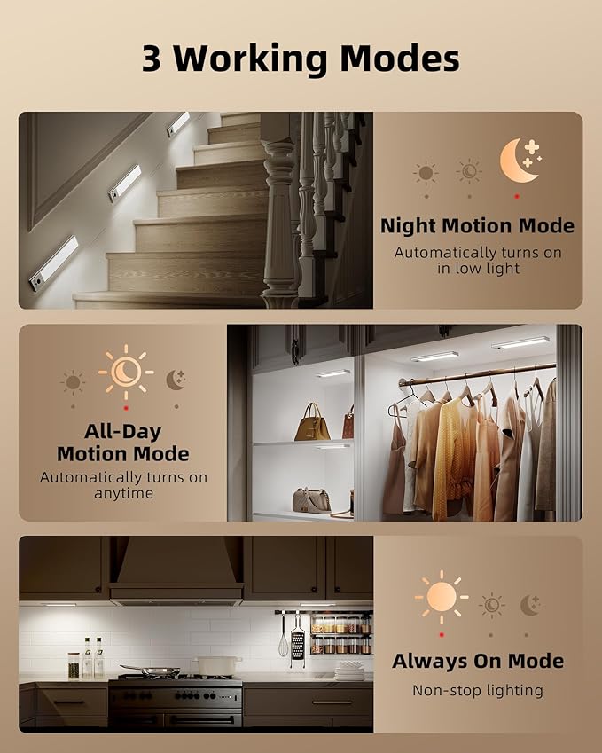EZVALO 5 Pack Under Cabinet Lighting, 2400mAh Rechargeable Motion Sensor Light - Image 8
