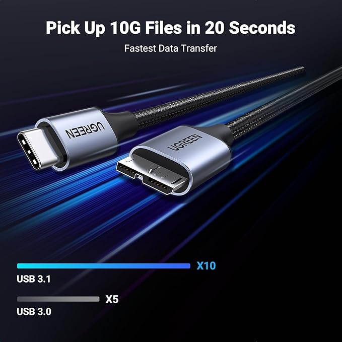 UGREEN 10 Gbps Micro B to USB C Hard Drive Cables, 10FT USB C to Micro B - Image 2