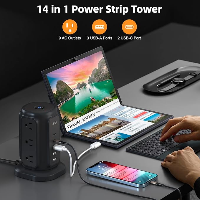 Flat Plug Power Strip Tower - Image 3