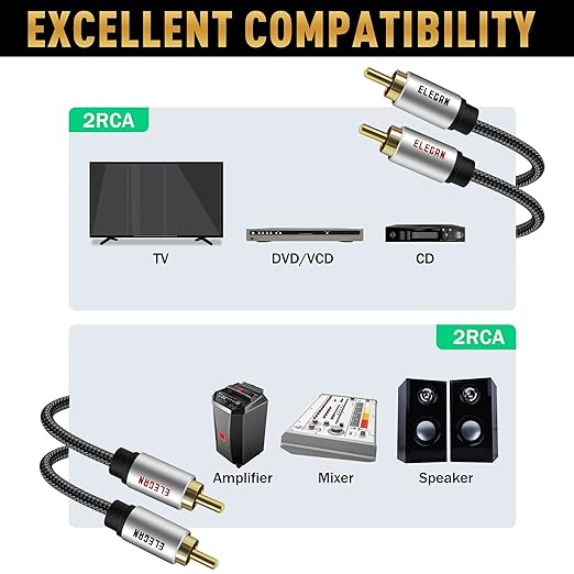 Elecan Premium RCA Cable 10 Ft 2 RCA Male to 2 RCA Male Stereo Audio Cable - Image 6