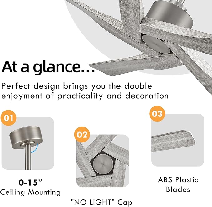 WINGBO 54" ABS DC Ceiling Fan No Light, 5 Blade Wood Grain ABS Ceiling Fan - Image 5