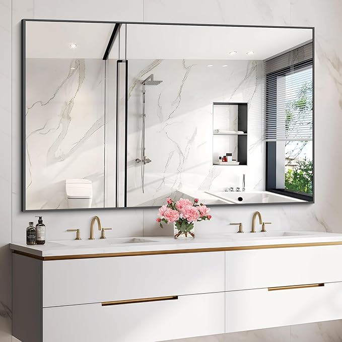 40x60inch Black Bathroom Mirror, Large Rectangular Wall Mirrors - Image 8