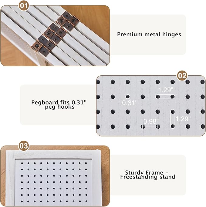 Pegboard Display, 5.6Ft Wooden Room Divider Folding Privacy Screens Portable - Image 5