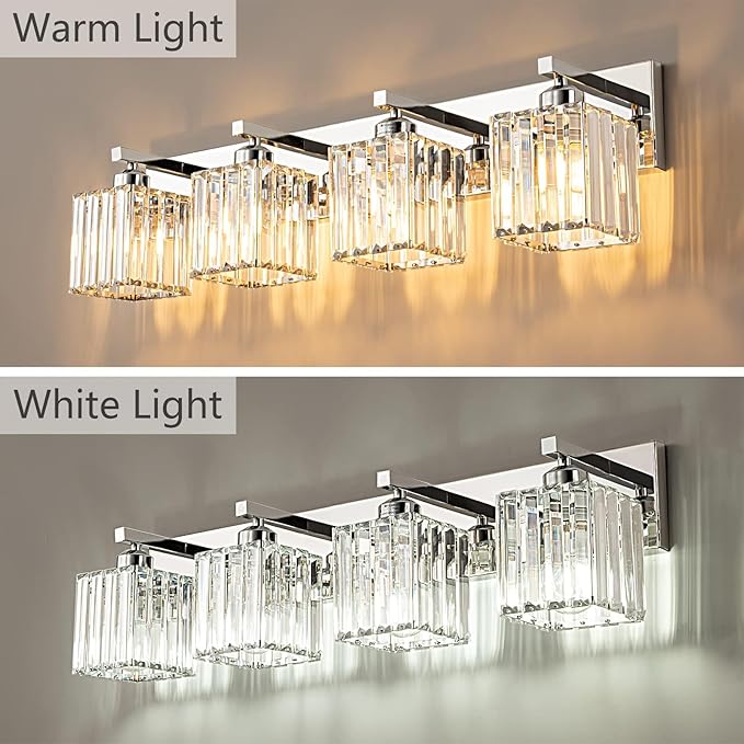 FDPBY Modern 4-Light Chrome Crystal Bathroom Vanity Light Fixtures - Image 2