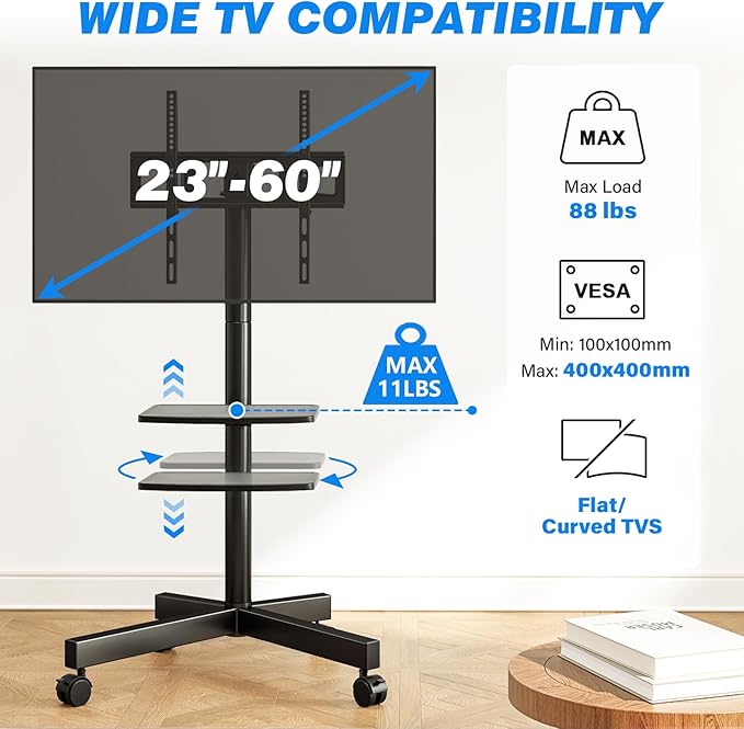 Rfiver Mobile TV Stand for 23-60 Inch LCD LED Flat/Curved Panel Screen TVs up - Image 2