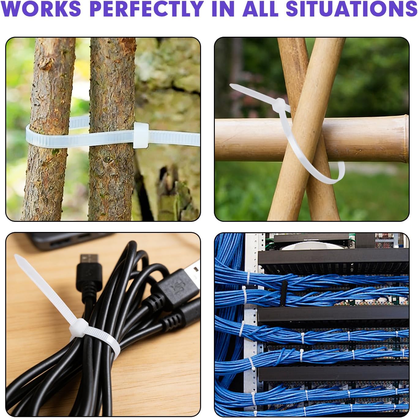 Zip Ties, RAZCC 1200pcs White Cable Zip Ties 12 Inch, Heavy Duty Plastic Wire Ties with 100lb Tensile Strength, Self-Locking White Nylon Tie Wraps for Indoor and Outdoor
