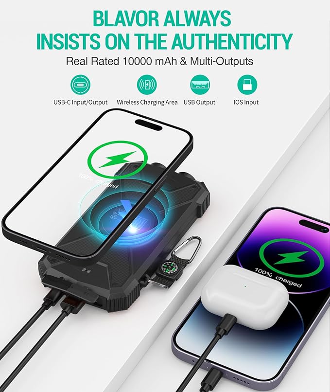 BLAVOR Solar Power Bank 10, Portable Wireless Charger, 20W Fast Charging - Image 5
