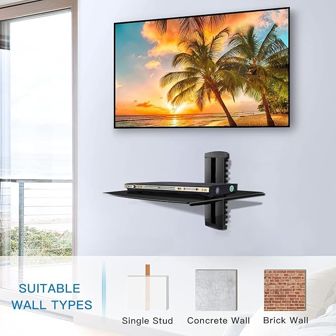 suptek Glass Floating Shelf, 1 Tier Media Shelf - Image 4