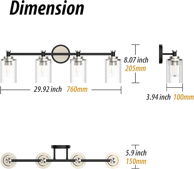 PHIXART Bathroom Lighting Fixtures Black and Brushed Nickel Bathroom Vanity - Image 2