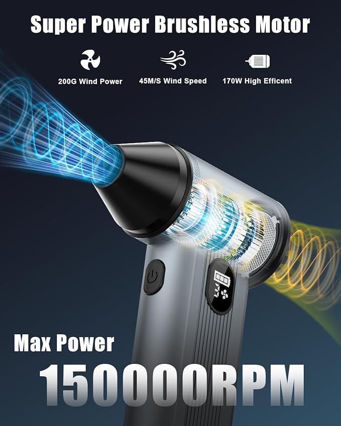 Compressed Air Duster with150, 000RPM Brushless Motor, 8000mAh Battery - Image 2