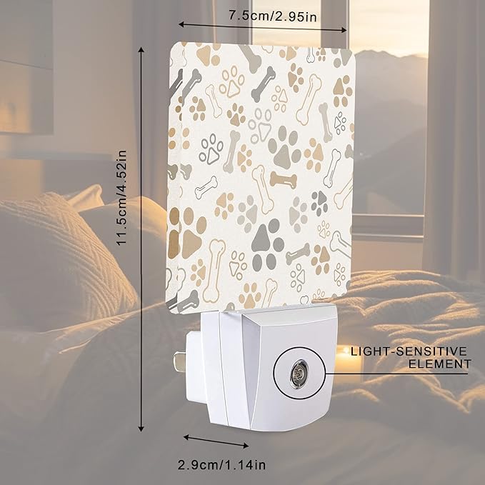 Smoaffly Dog Cat Paw Print Bones Night Light Plug-in LED Nightlights Auto - Image 4
