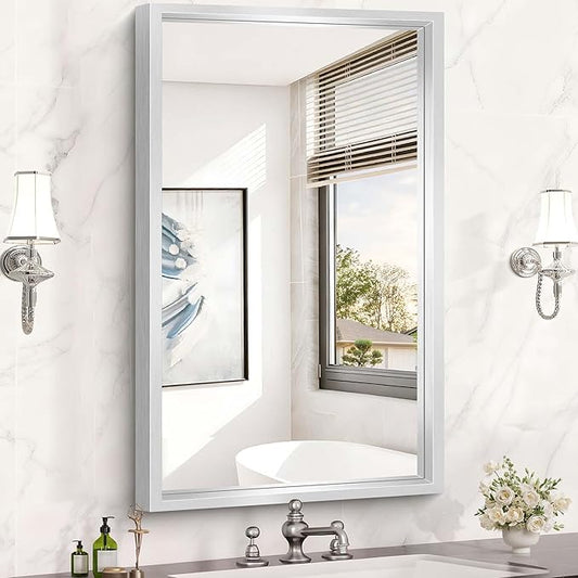 40x24 Silver Bathroom Mirror, Brushed Silver Rectangular Mirror by WelcometoCIVENO