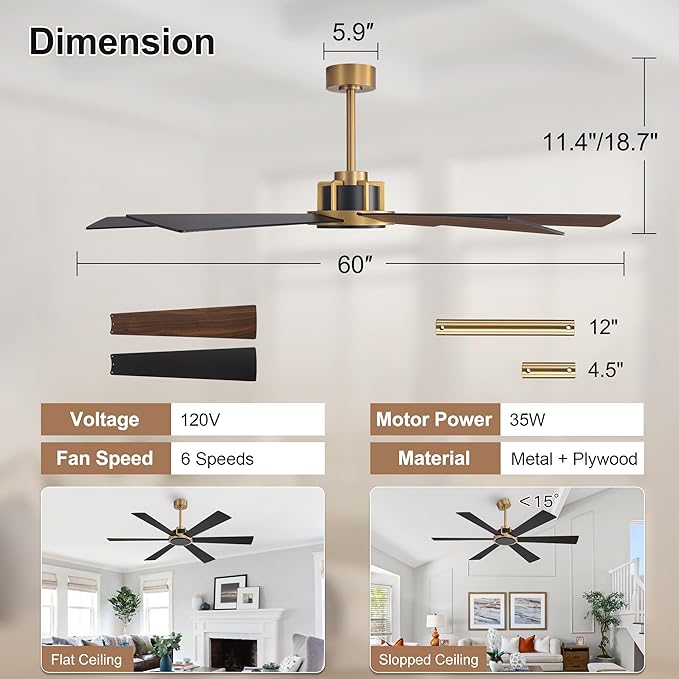 WINGBO 60 Inch Ceiling Fan without Light - Image 5
