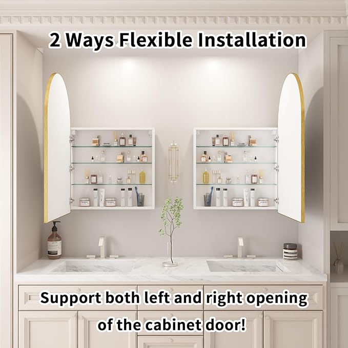 Gold Medicine Cabinet with Mirror, Bathroom Arched Medicine Cabinet Wall Mounted - Image 5