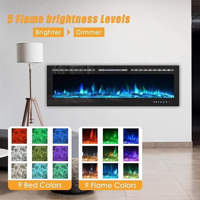 CharaVector 70 inch 750W/1500W Electric Fireplace Inserts - Image 6