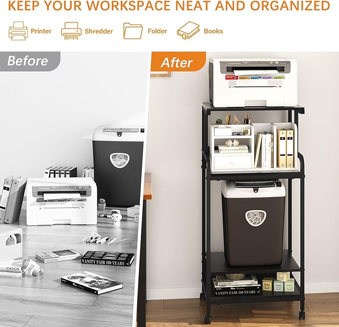 Arbuxzuy 4 Tier Stand with Storage Shelf, Tall Mobile Printer Table - Image 8